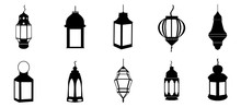 Set Of Islamic Lantern Element Silhouettes. For Ramadan Kareem And Music Object Decoration. Vector Illustration