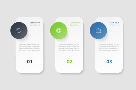 Vector timeline infographic with 3 options, steps or processes. Colorful template design