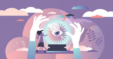 Fortune Telling Vector Illustration. Divination Flat Tiny Persons Concept.
