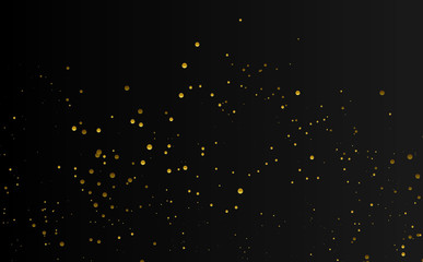 Abstract pattern of random falling gold dots on black background. Elegant golden pattern for background, textile, paper packaging and other design. Vector illustration.
