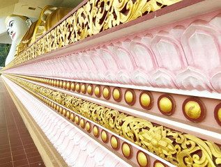 Buddha sleeping, buddha statue in myanmar temple, reclining buddha in Myanmar.