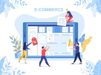 E-Commerce, Marketing Strategy, Online Business Organization during Quarantine. Worldwide Covid19 Coronavirus Pandemic. People Designer Engaged in Online Electronic Shop Development Mobile App