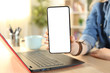 © PheelingsMedia - Student hands showing blank phone screen at home