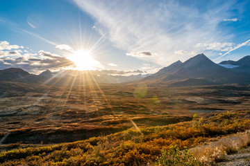 Sunset over the highland at Haines Highway, Yukon Canada