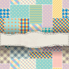 Poster - Geunge label on patchwork pattern. Textile patchwork pattern. Vector image