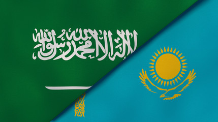 The flags of Saudi Arabia and Kazakhstan. News, reportage, business background. 3d illustration