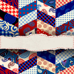 Poster - Geunge label on patchwork pattern. Textile patchwork pattern. Vector image