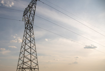 Electricity towers in a grain production area in southern Brazil