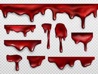 Wall Mural - dripping blood, red paint or ketchup. scary decoration for halloween or horror design. vector realis