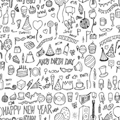 Poster - Party doodle background seamless pattern. Drawing vector illustration hand drawn eps10