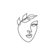 Female portrait for logo, icon. Abstract minimal line drawing beauty woman face