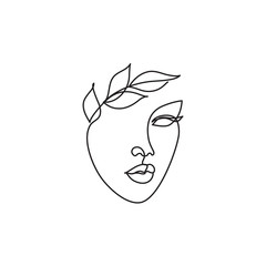 Wall Mural - Female portrait for logo, icon. Abstract minimal line drawing beauty woman face