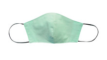 Green pastel cloth face mask isolated on white background with clipping path. Due to lack of medical protective masks during Coronavirus (COVID-19) pandemic, healthy people instead wear cotton masks.