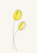 Two yellow Tulips flowers line drawing art. Minimalist art. Abstract Vector illustration