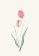 Two Tulips flowers line drawing art. Minimalist art. Abstract Vector illustration