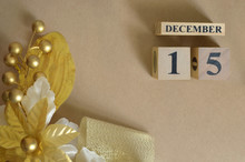 December 15, Vintage Natural Calendar Design With Number Cube.