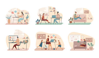 Poster - Modern people doing remote job at home