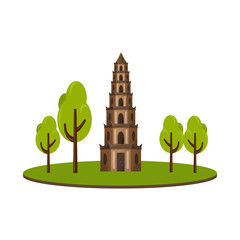 Wall Mural - Vector illustration of tower and vietnam sign. Set of tower and trees stock symbol for web.