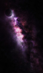 Wall Mural - abstract space illustration, 3d image, planet in space in the pholetic star radiance, eclipse