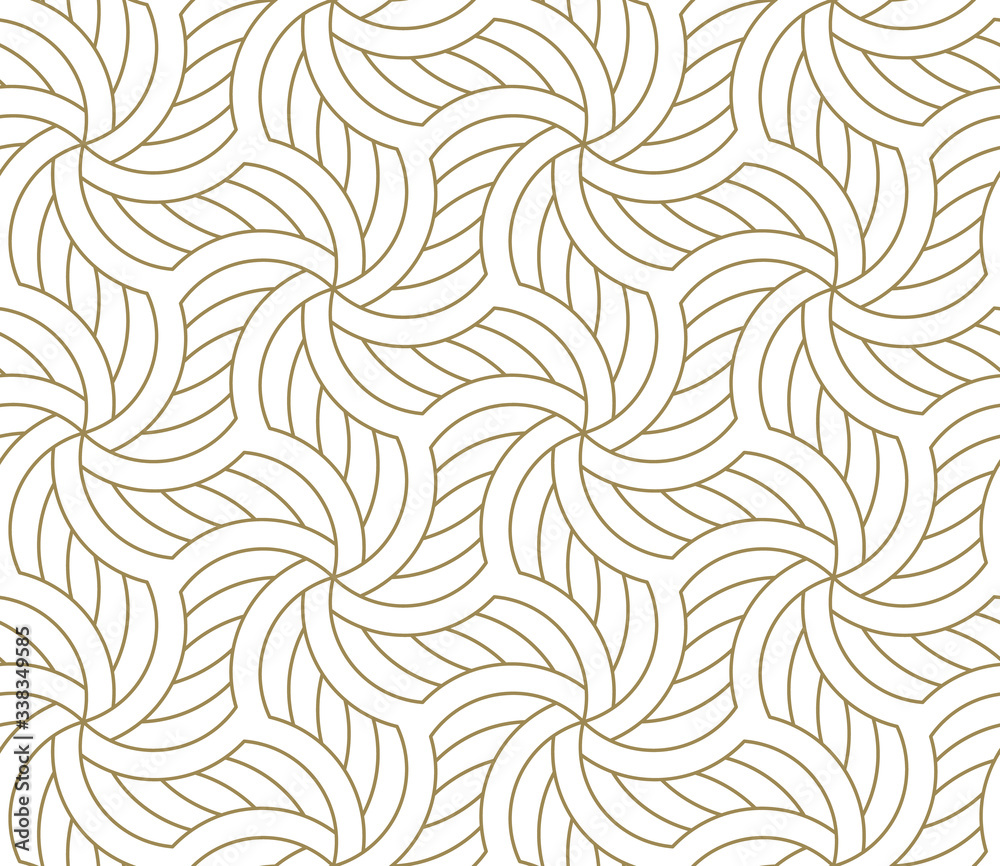 Seamless pattern with abstract geometric line texture, gold on white background. Light modern simple wallpaper, bright tile backdrop, monochrome graphic element - obrazy, fototapety, plakaty 