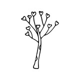 Fototapeta Dmuchawce - Hand drawn tree with leaves in shape of heart isolated on a white background. Doodle, simple outline illustration. It can be used for decoration of textile, paper.