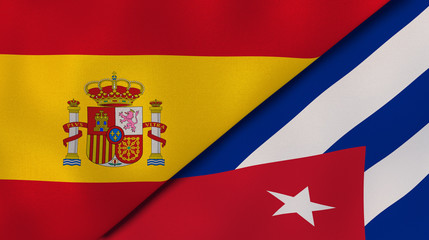 The flags of Spain and Cuba. News, reportage, business background. 3d illustration