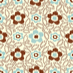 Poster - Seamless abstract ikat pattern with the image of floral ornament.
