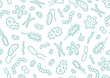 Bacteria, virus, microbe seamless pattern. Vector background included line icons as microorganism, germ, mold, cell, probiotic outline pictogram for microbiology infographic