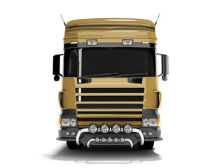 Wall Mural - 3D rendering brown road dump truck front view on white background with shadow