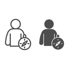 Poster - Male silhouette with compass line and solid icon. Applicant with compass rose outline style pictogram on white background. Human awareness for mobile concept and web design. Vector graphics.