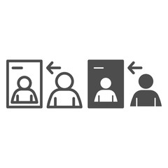Poster - Human resources transfer information line and solid icon. Candidate dossier document outline style pictogram on white background. Data Exchange for mobile concept and web design. Vector graphics.
