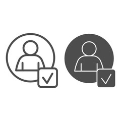 Poster - Marked application form line and solid icon. Candidate in round shape and marker checkbox outline style pictogram on white background. Headhunting for mobile concept and web design. Vector graphics.