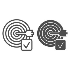 Poster - Marked target and arrow line and solid icon. Board for darts and marker checkbox outline style pictogram on white background. Businessman goal for mobile concept and web design. Vector graphics.