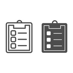 Poster - Questionnaire form board line and solid icon. Checklist with unmarked cells outline style pictogram on white background. Checklist or clipboard for mobile concept and web design. Vector graphics.