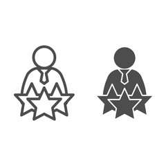 Poster - Successful candidate line and solid icon. Man with tie and three stars outline style pictogram on white background. Best selected person for mobile concept and web design. Vector graphics.