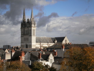 Angers, France - October 14th 2013 : Focus on the gothic cathedral Saint-Maurice of Angers. It was built between the 12th and the 13th centuries. 