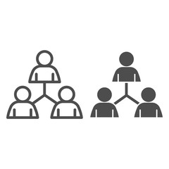 Poster - People community network line and solid icon. Group of three people connection lines outline style pictogram on white background. Teamwork logo for mobile concept and web design. Vector graphics.