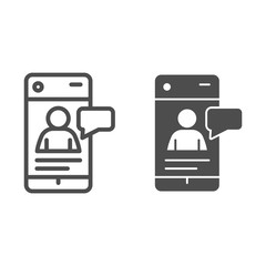 Poster - Online job messaging line and solid icon. Smartphone with human silhouette and dialogue outline style pictogram on white background. Social network for mobile concept and web design. Vector graphics.