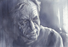 An Old Man Portrait In Grey Watercolor