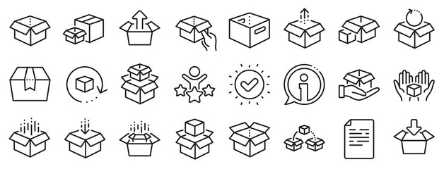 package, delivery boxes, cargo box. box line icons. cargo distribution, export boxes, return parcel 