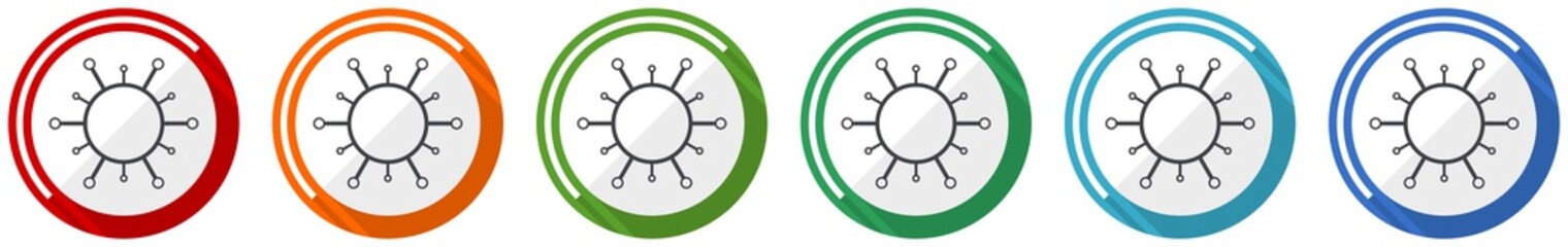 Aufkleber - Virus icon set, bacteria, pathogen, infection flat design vector illustration in 6 colors options for webdesign and mobile applications