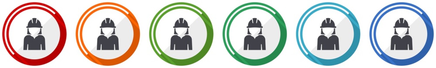 Poster - Engineer icon set, worker, manager, employe flat design vector illustration in 6 colors options for webdesign and mobile applications