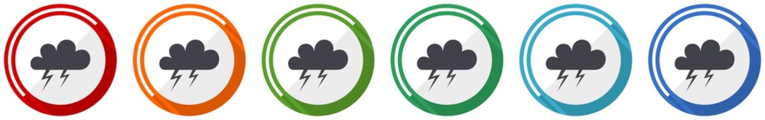 Poster - Storm icon set, flat design vector illustration in 6 colors options for webdesign and mobile applications