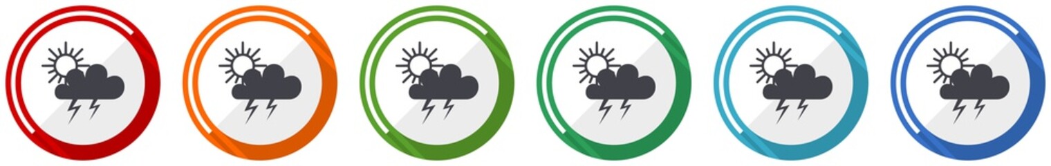Poster - Storm icon set, flat design vector illustration in 6 colors options for webdesign and mobile applications