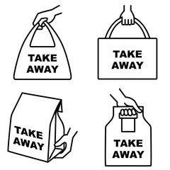 Illustration set of 4 types of take out food icons 