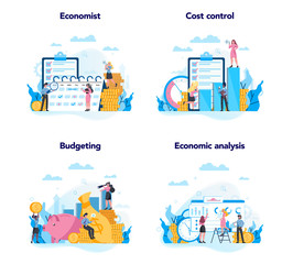 Wall Mural - Economics and finance concept set. Business people work with money.