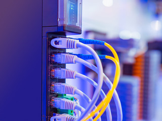 Poster - router servers on the company. network hardware. network cables. communication center at the enterpr
