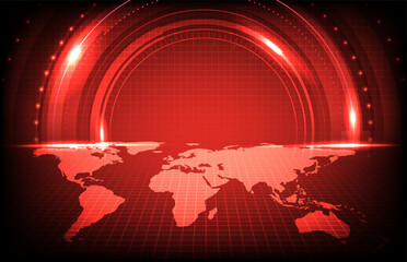 abstract background of futuristic technology screen scan with red world maps