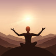 © krissikunterbunt - peace of mind meditation concept silhouette with mountain background vector illustration EPS10