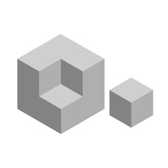 Poster - Gray cube with a piece removed. Vector illustration.